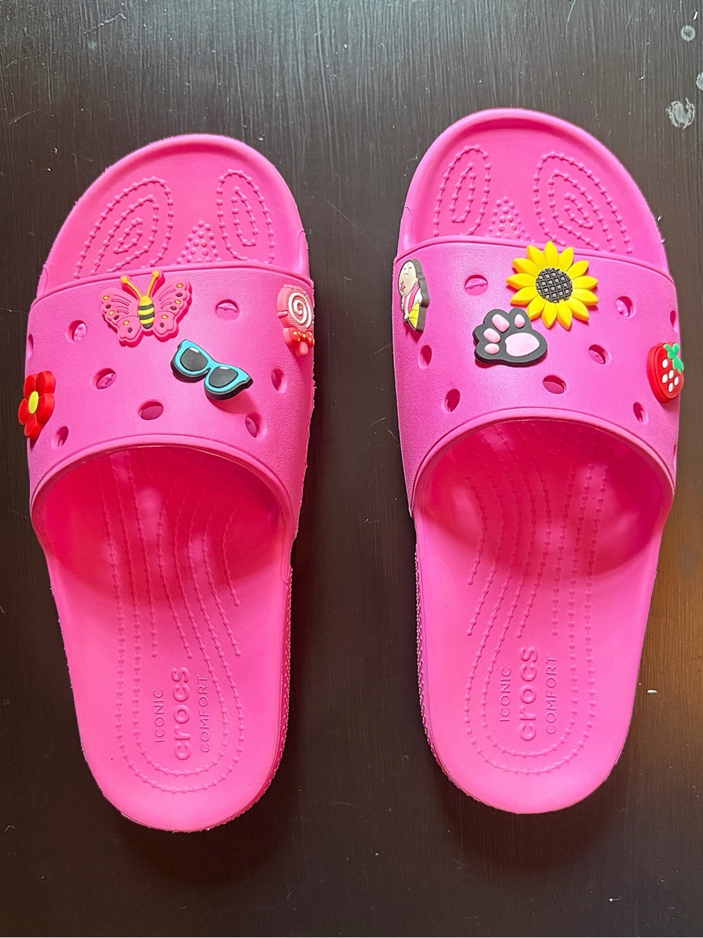 ♥️💖 Crocs Pink Slides & 8 Summer Jibbitz Charms M 7 W 9